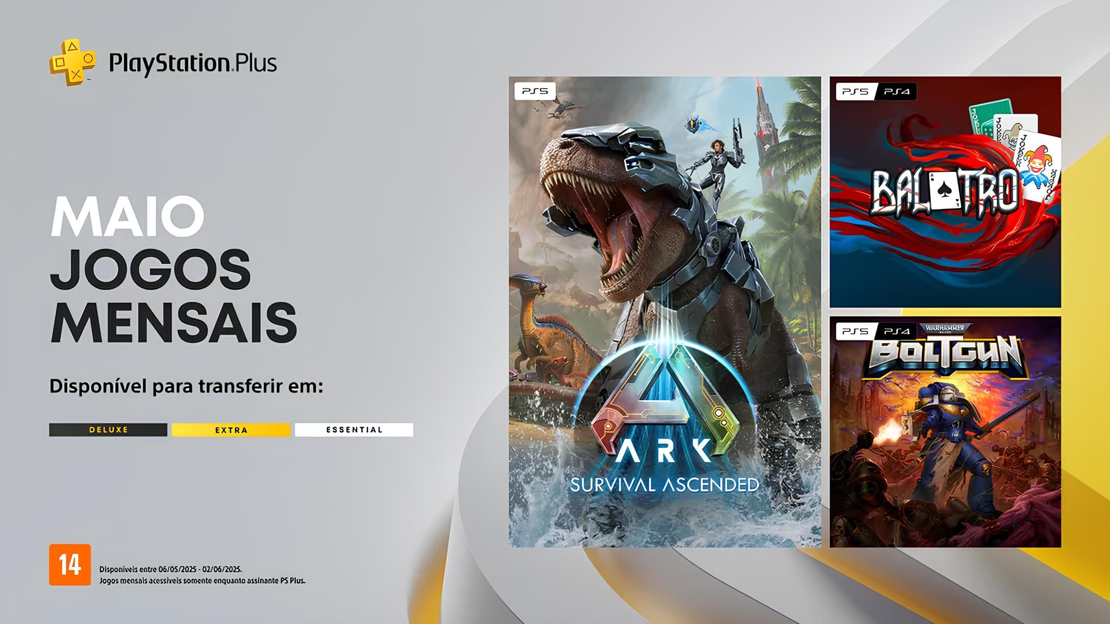 PlayStation Plus de maio traz Balatro, Ark: Survival Ascended e Warhammer 40,000: Boltgun